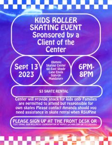 Kids Roller Skating Event September 13, 2023 from 6pm to 8pm at Olympic Skating Center in Enola, PA.