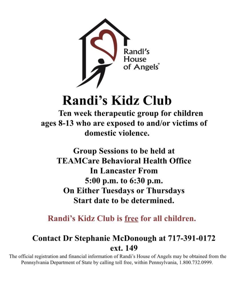 Reminder that TEAMCare Behavioral Health will be hosting a free therapeutic group for children age 8-14 who are exposed to and/or victims of domestic violence.