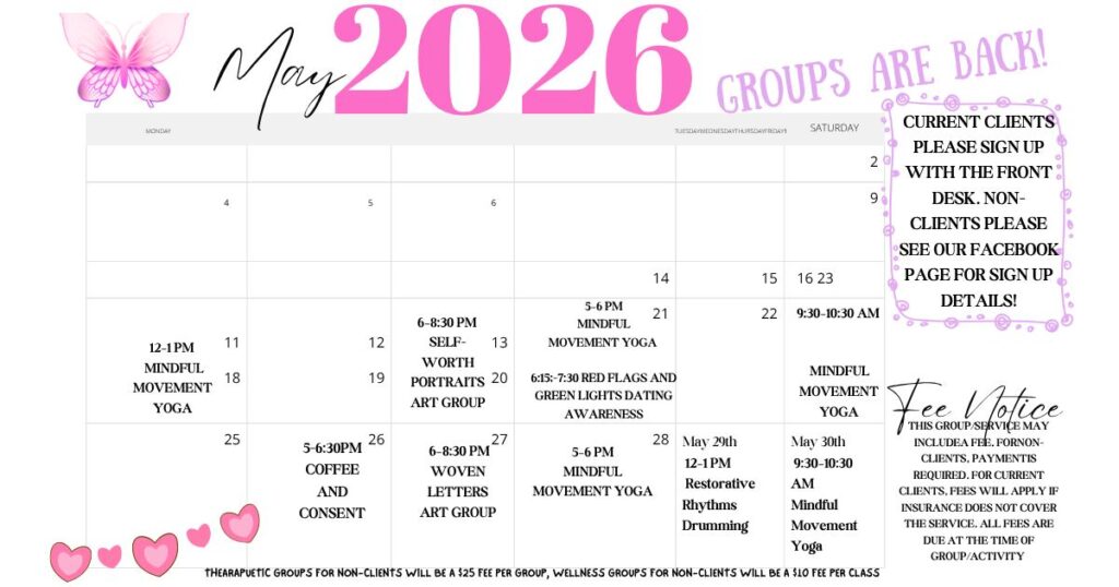 May Groups Are Here! We’re excited to share our May Group Calendar at Center for Hope & Healing!