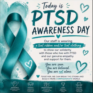 Today we wear teal to stand with survivors, honor resilience, and raise awareness for PTSD.