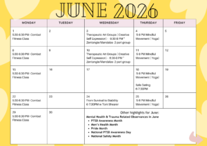 We’re excited to share this month’s groups and wellness offerings at Center for Hope and Healing!