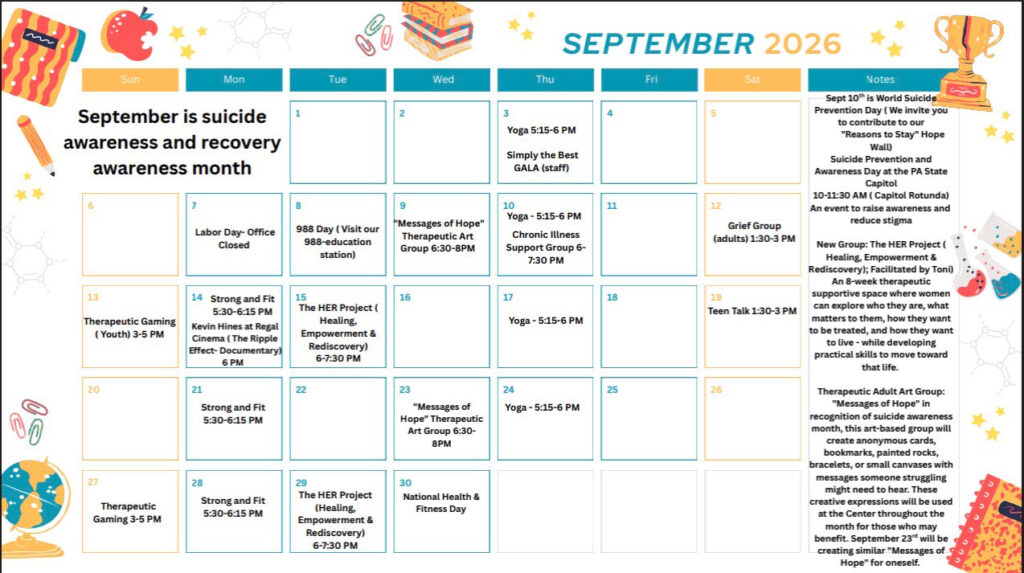September 2026 Calendar - Center for Hope and Healing